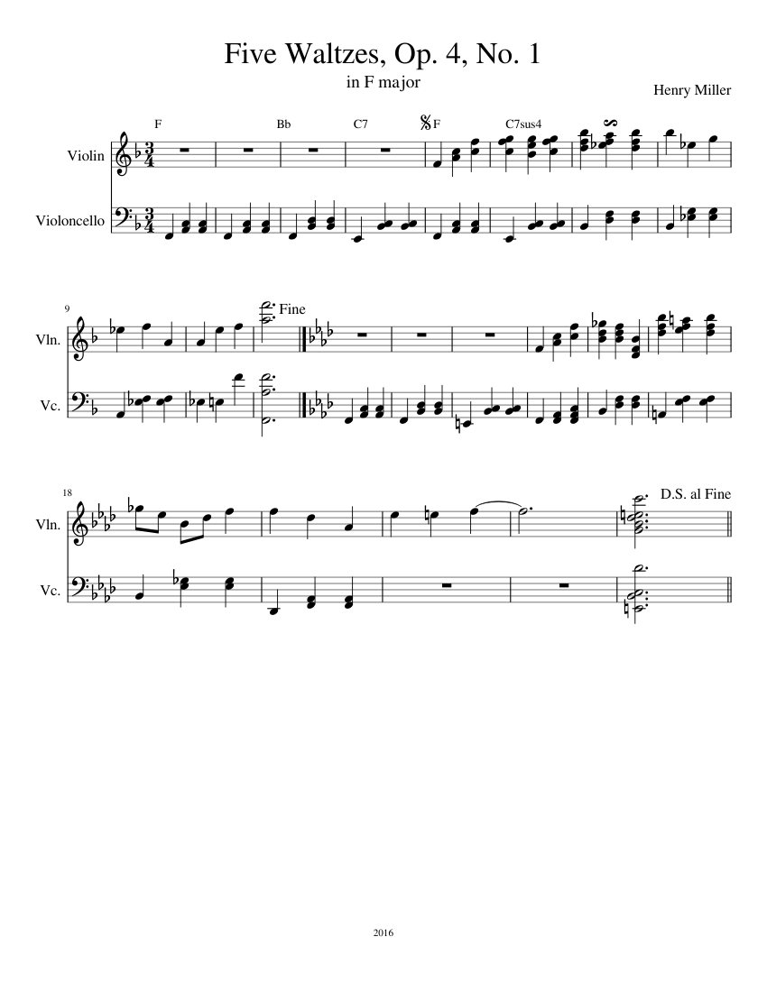 Waltz No. 2 in F major sheet music for Violin, Cello download free in