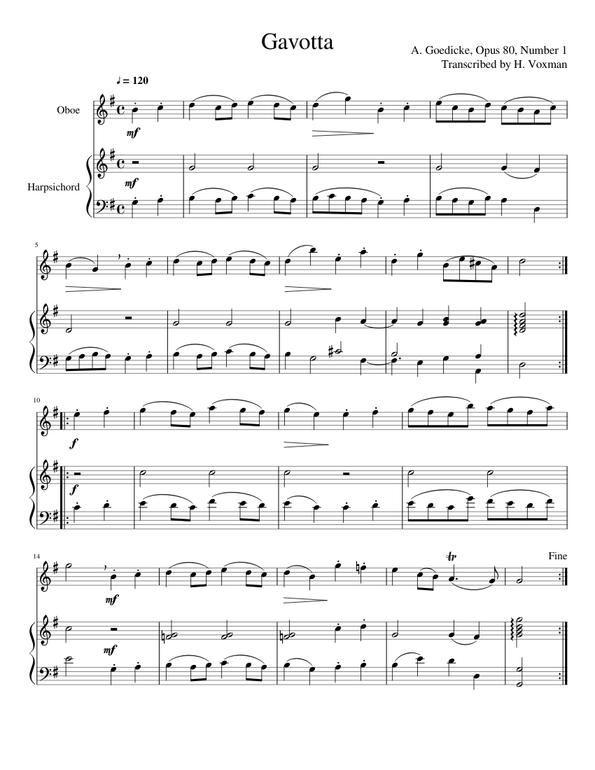 Gavotta Sheet music for Oboe, Harpsichord Download free in PDF or