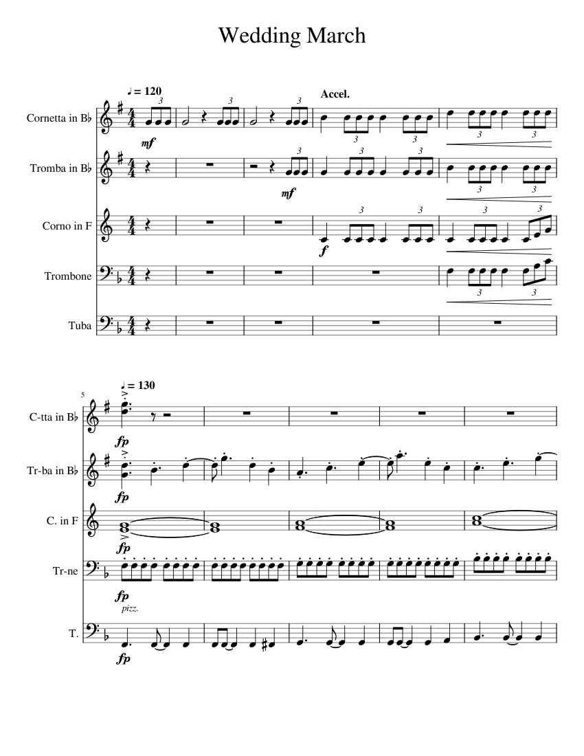 Wedding March sheet music for Trumpet, French Horn, Trombone, Tuba