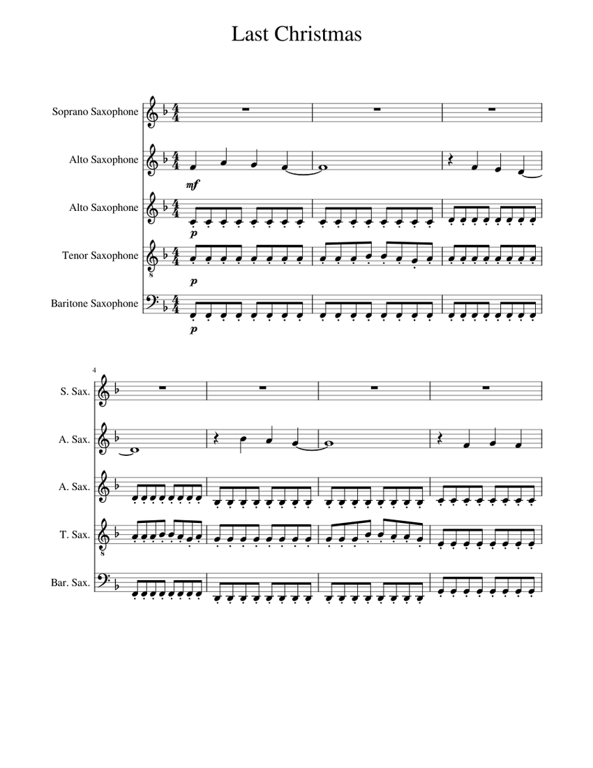 Last Christmas Sax Quintet Sheet music for Soprano Saxophone, Alto
