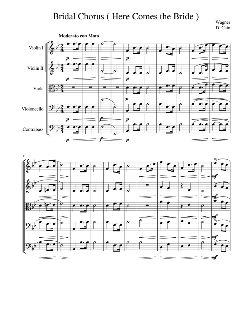 Bridal Chorus ( Here Comes the Bride ) Sheet music for Violin, Cello