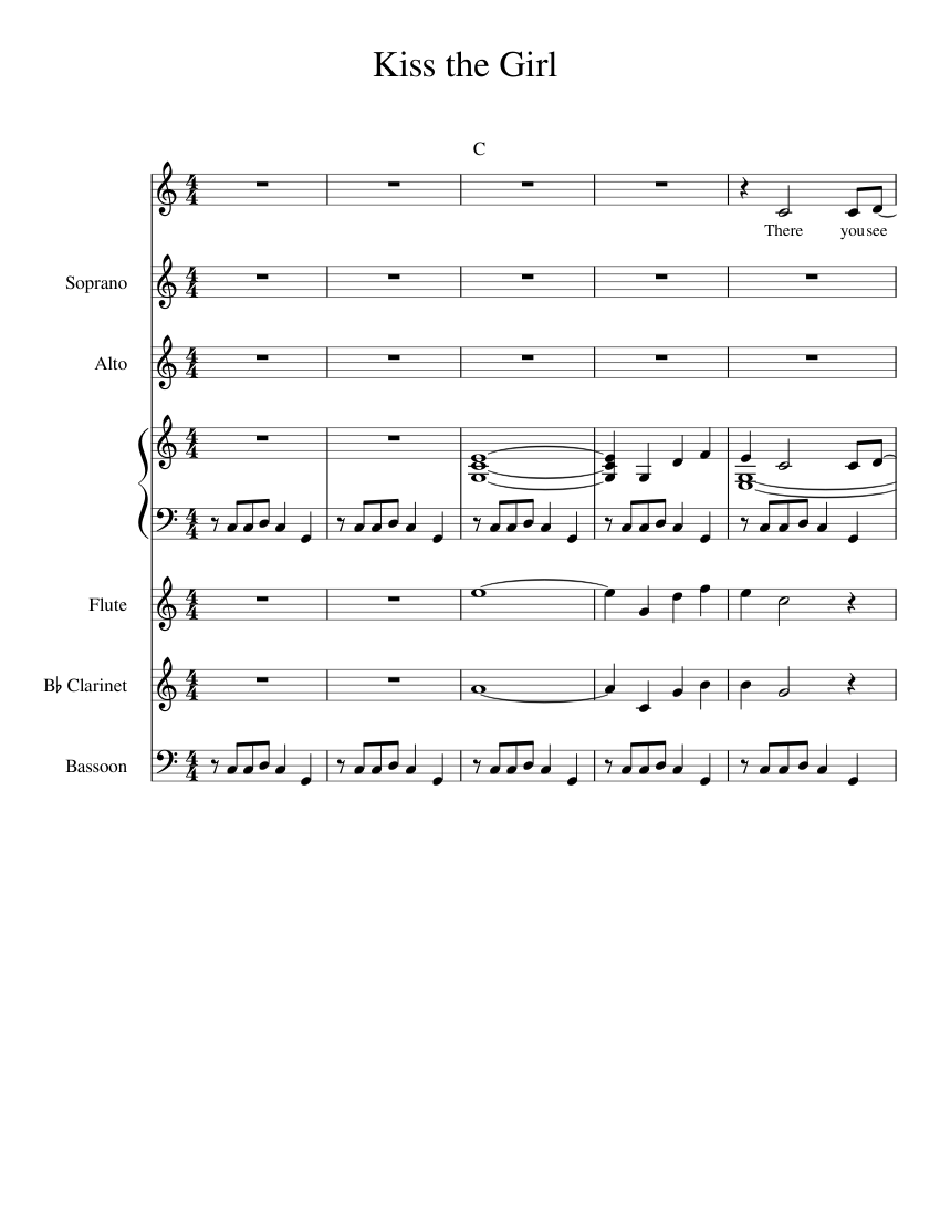 Kiss the Girl sheet music for Piano, Flute, Voice download
