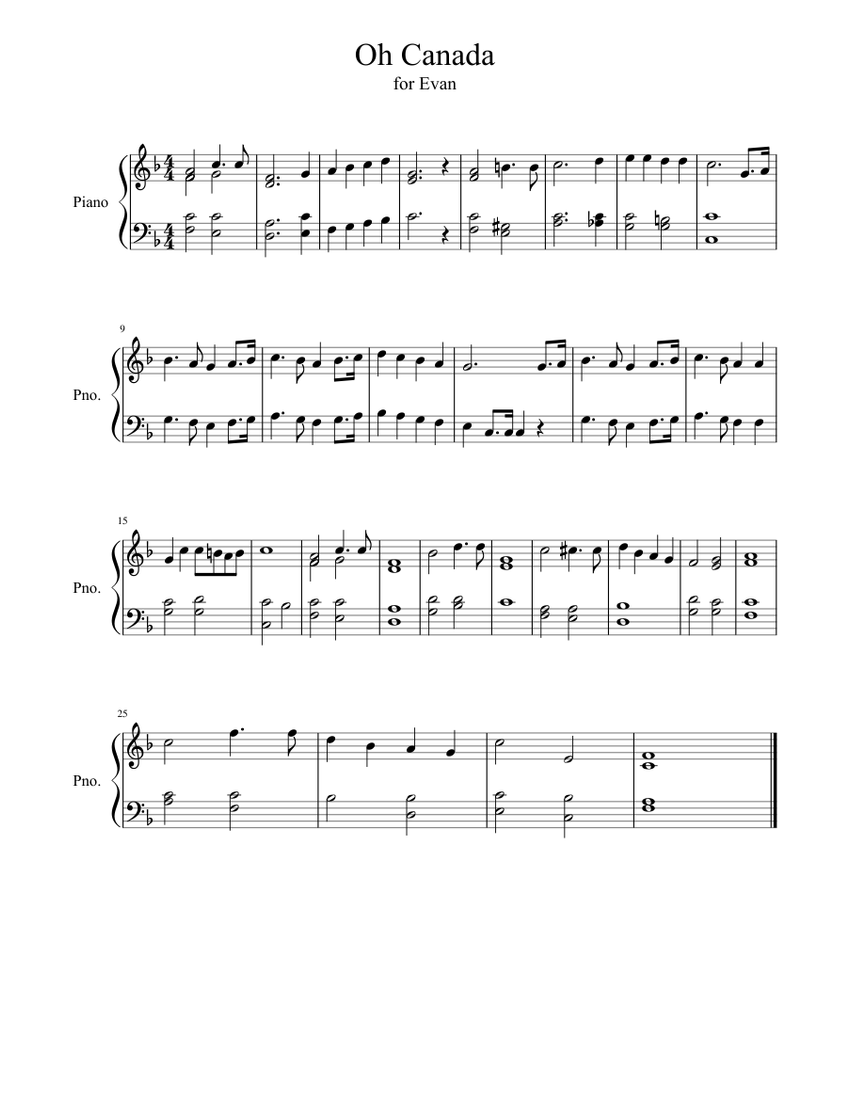 Oh Canada sheet music for Piano download free in PDF or MIDI