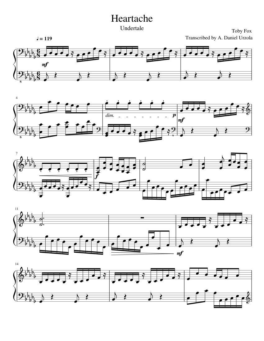 Undertale - Heartache [Piano] sheet music for Piano download free in ...