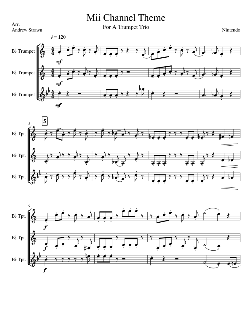 Mii theme sheet music for trumpet