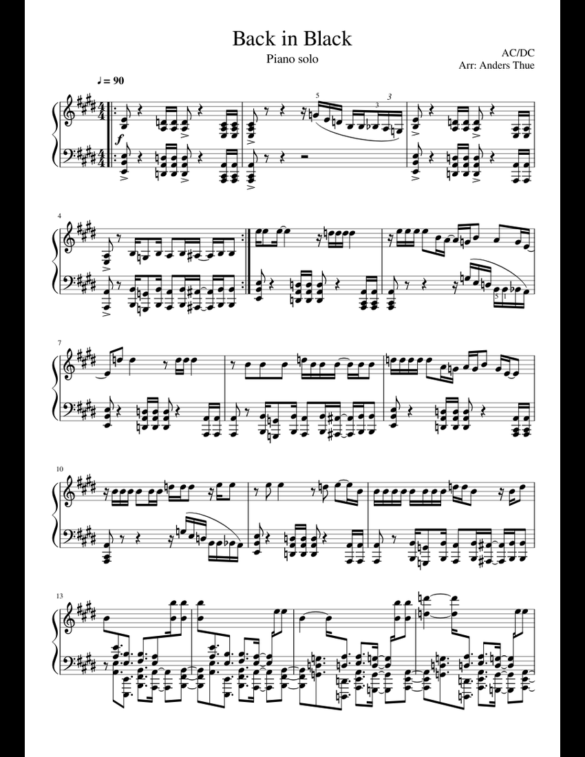 Back in Black sheet music for Piano download free in PDF or MIDI