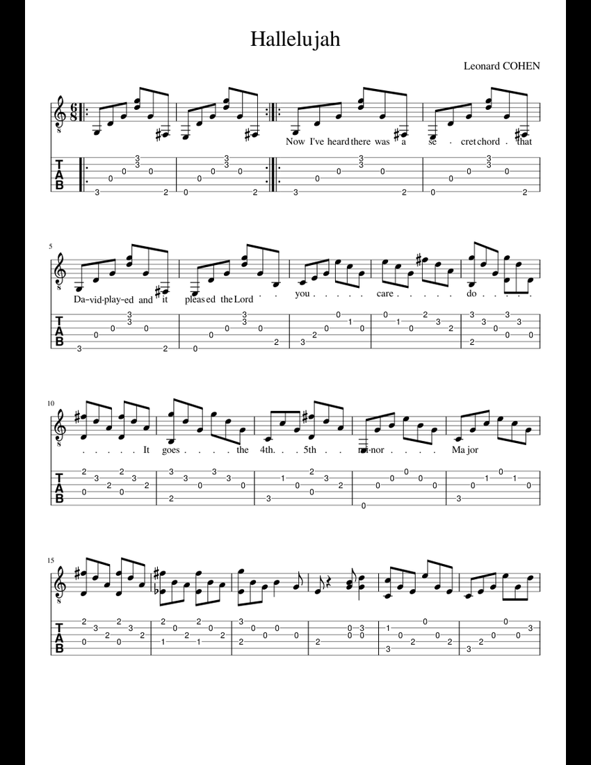 Hallelujah sheet music for Guitar download free in PDF or MIDI
