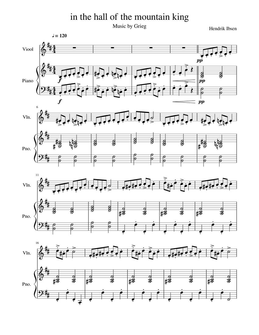 In the hall of the mountain king Sheet music for Violin, Piano | Download free in PDF or MIDI ...