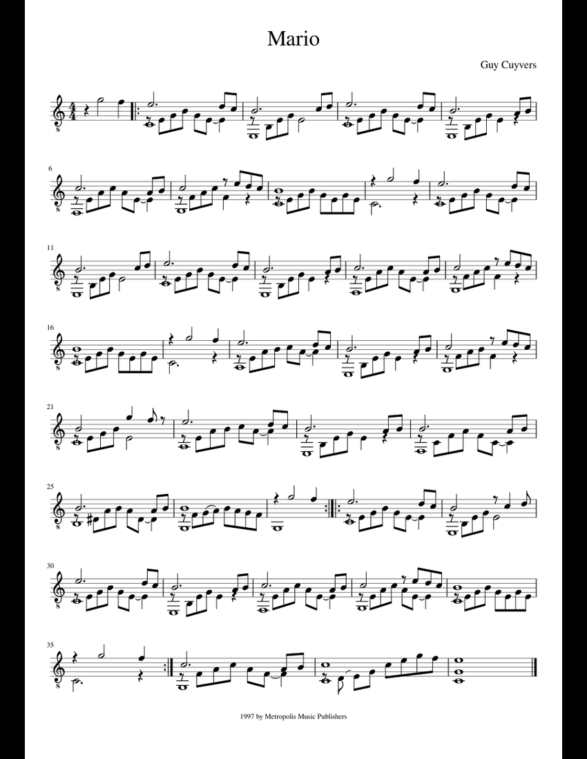 Mario sheet music for Guitar download free in PDF or MIDI