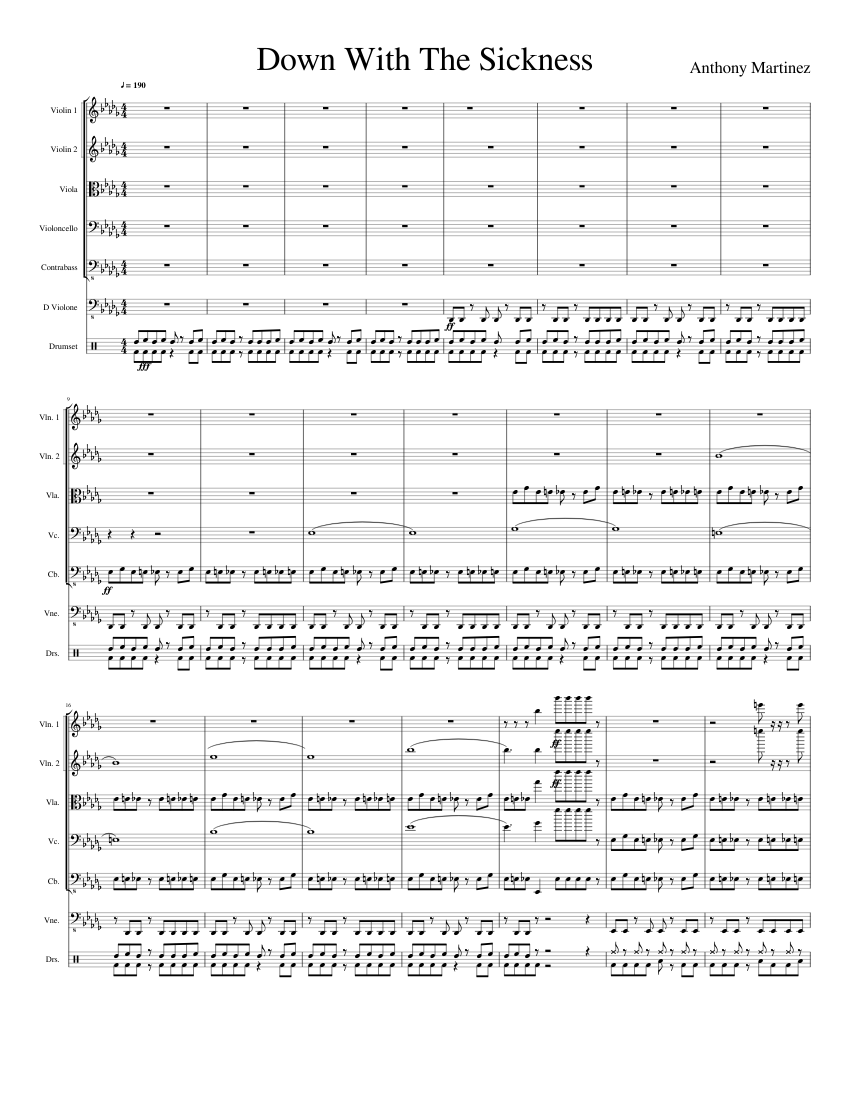 Down With The Sickness Sheet music for Violin, Viola, Cello,