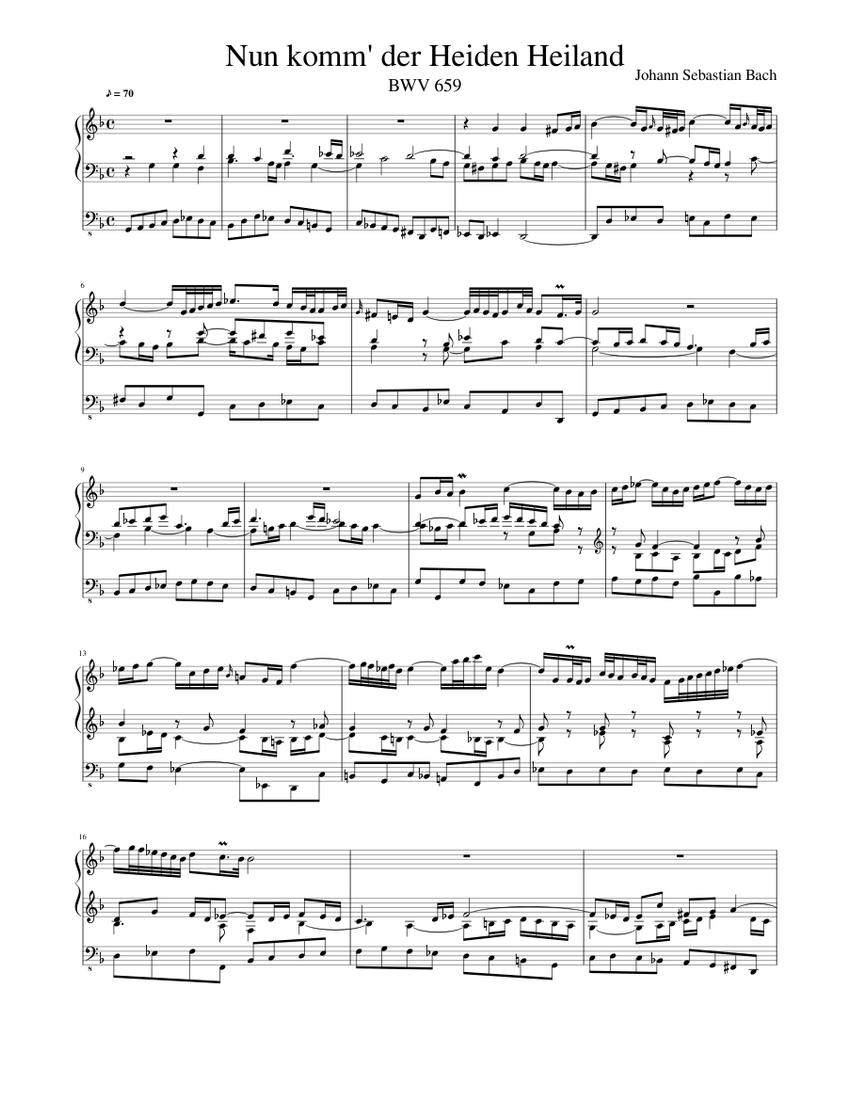 Nun komm'der Heiden Heiland (BWV 659) Sheet music for Piano, Organ ...
