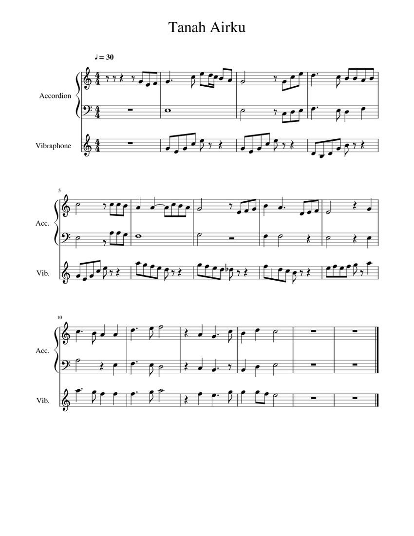 Tanah Airku Sheet music for Accordion, Percussion Download free in PDF or MIDI Musescore.com