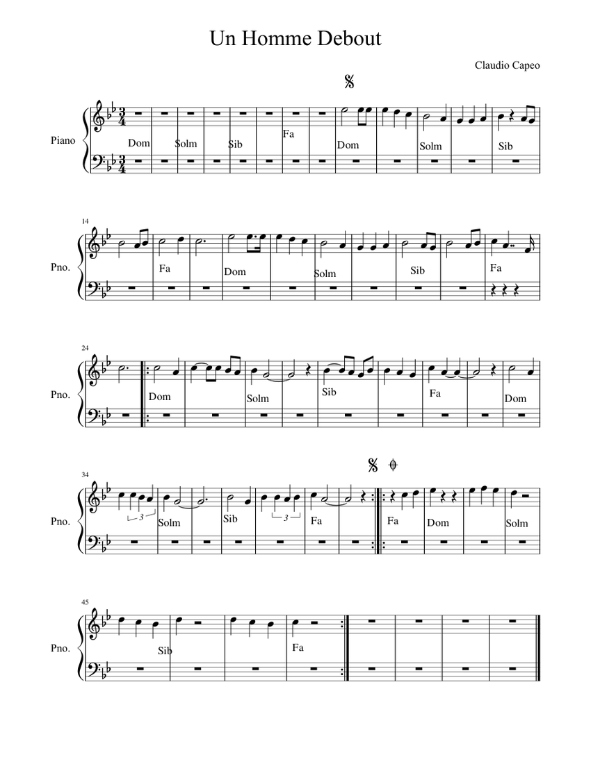 Un Homme Debout Sheet music for Piano Download free in PDF or MIDI