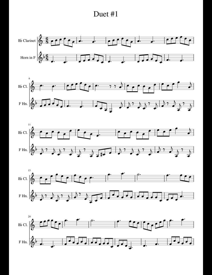 Duet 1 Sheet Music For Clarinet French Horn Download Free In Pdf Or Midi 0370