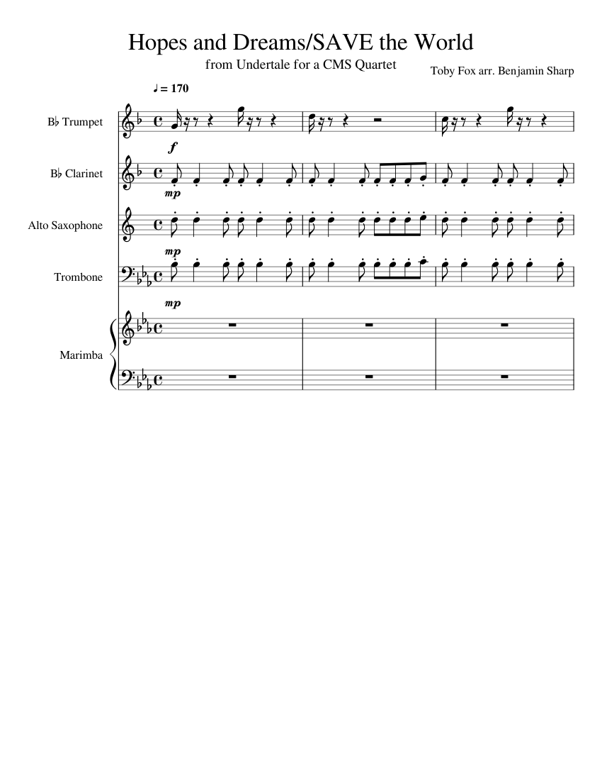 Hopes And Dreams Sheet Music For Trumpet In B Flat Trombone Clarinet In B Flat Saxophone Alto More Instruments Mixed Quintet Musescore Com