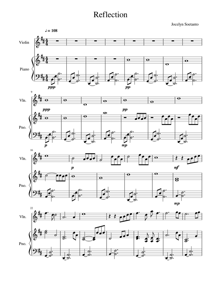 Reflection Sheet music for Violin, Piano | Download free in PDF or MIDI