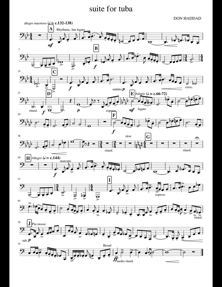 Suite for tuba Bb sheet music for Tuba download free in PDF or MIDI