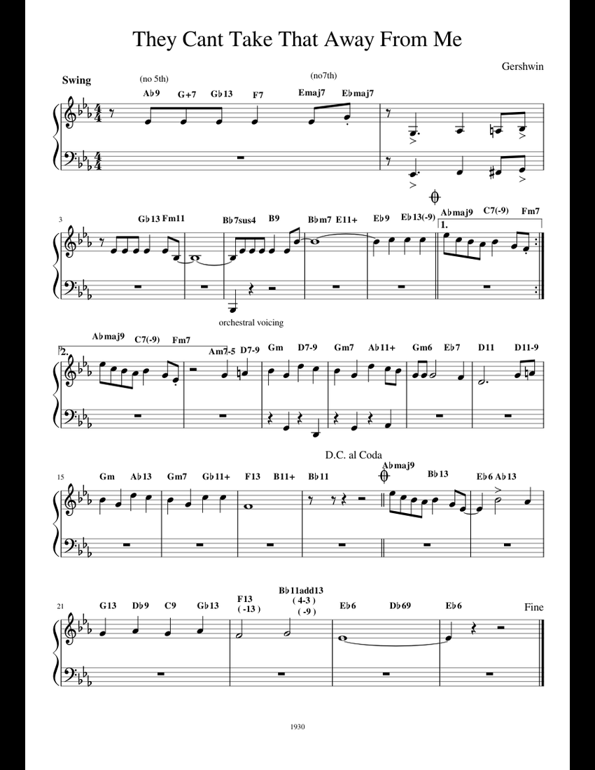 They Cant Take That Away From Me Sheet Music For Piano Download Free In Pdf Or Midi 