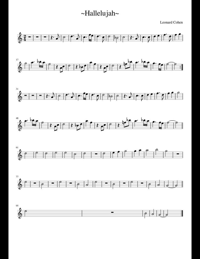 Hallelujah sheet music for Violin download free in PDF or MIDI