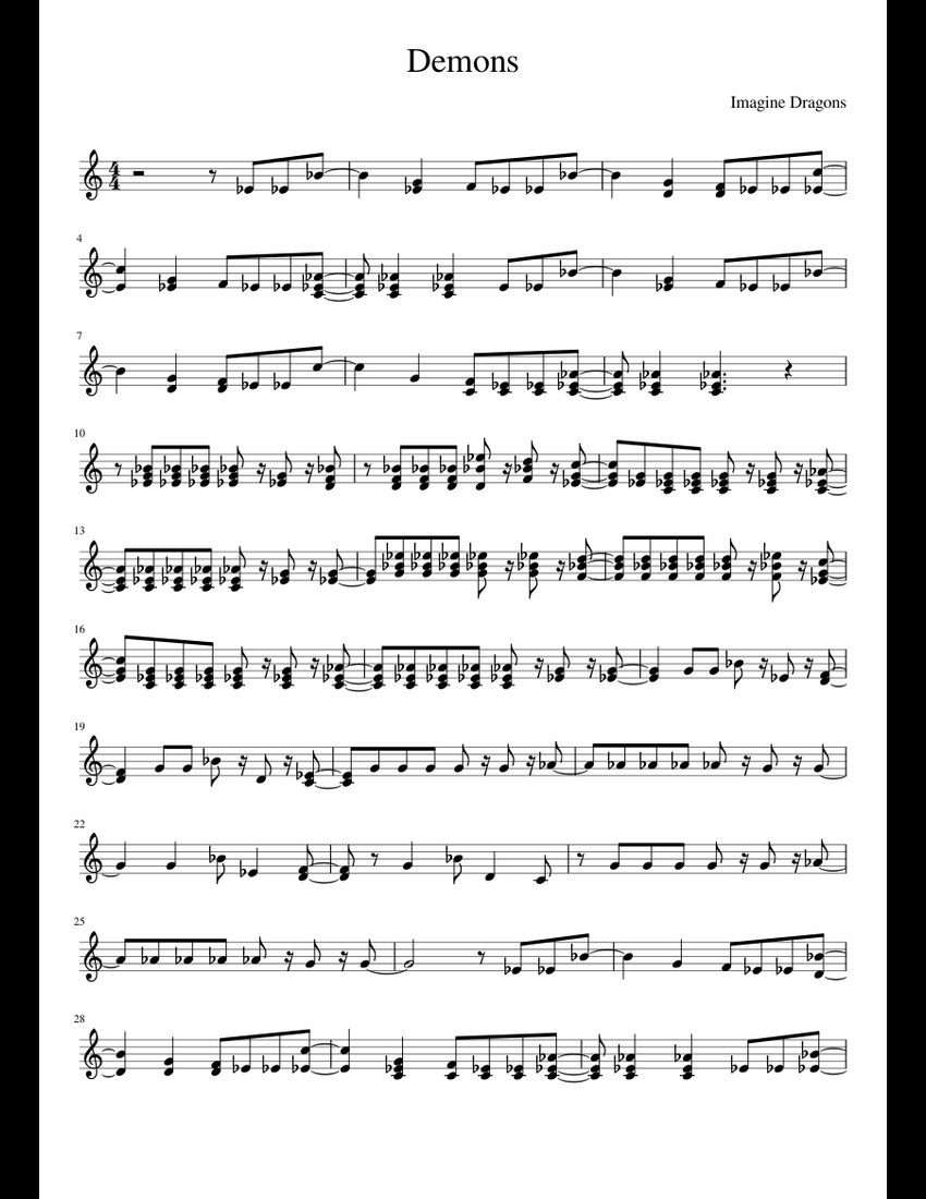 Imagine Dragons - Demons sheet music for Piano download free in PDF or MIDI