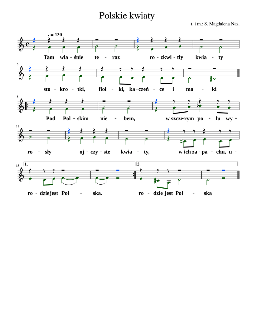 Polskie Kwiaty Autor Tekstu Piosenki polskie kwiaty 2 glos Sheet music for Piano | Download free in PDF or MIDI | Musescore.com