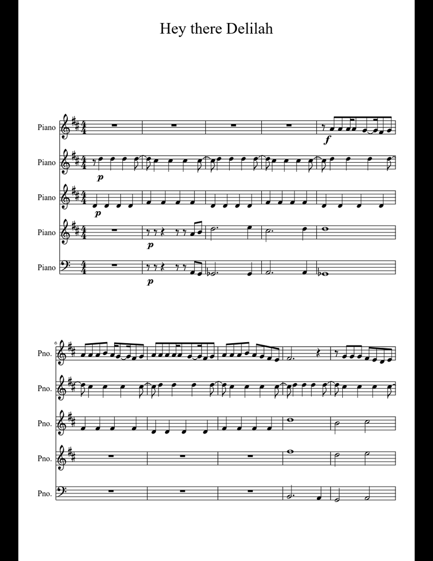 Hey there Delilah sheet music for Piano download free in PDF or MIDI