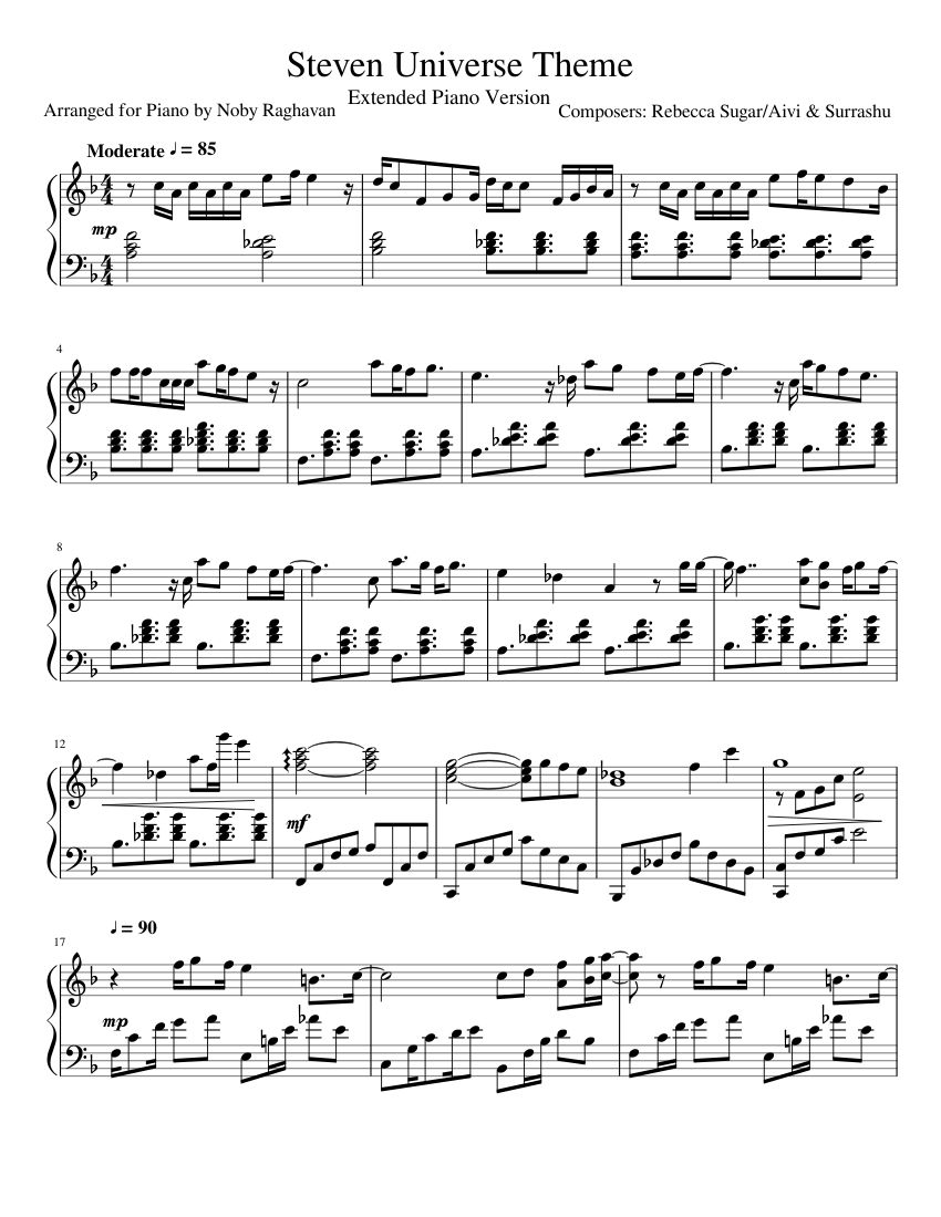 Steven Universe Full Theme Song for Piano sheet music for Piano