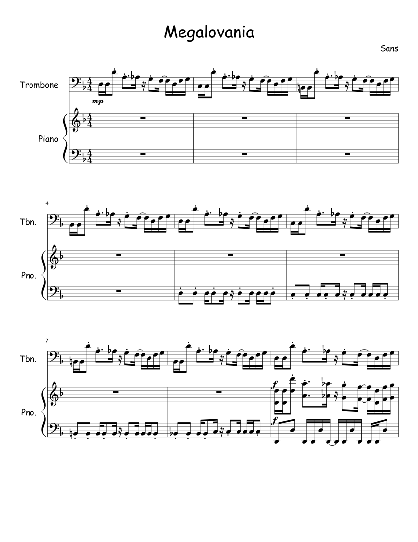 Megalovania Sheet Music For Piano Trombone Download Free In Pdf Or Midi Musescore Com
