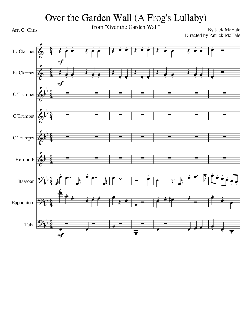 Over the Garden Wall (A Frog's Lullaby) sheet music ...