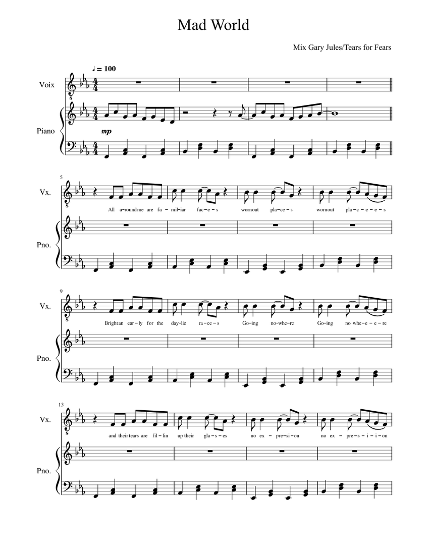 Mad World Sheet music for Piano, Voice | Download free in PDF or MIDI