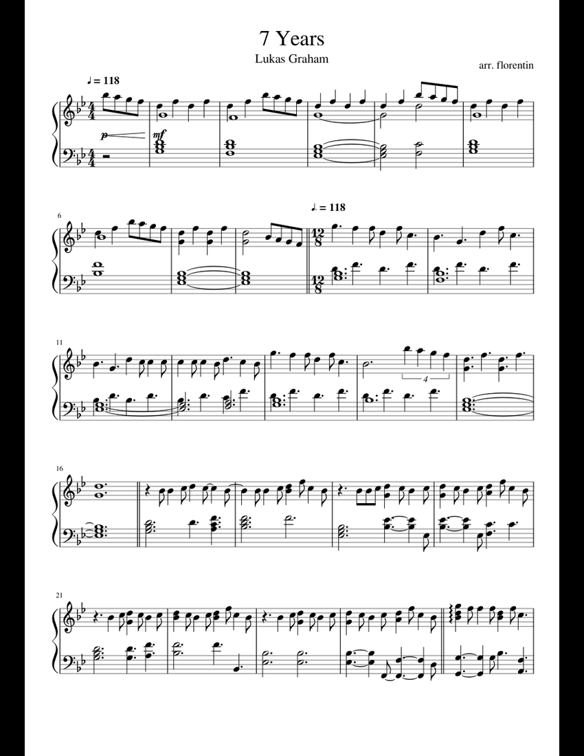7 Years Klavier sheet music for Piano download free in PDF or MIDI