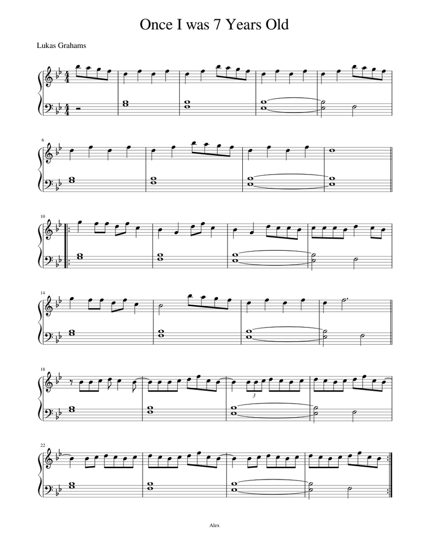 7 years old - easy piano version Sheet music for Piano (Solo