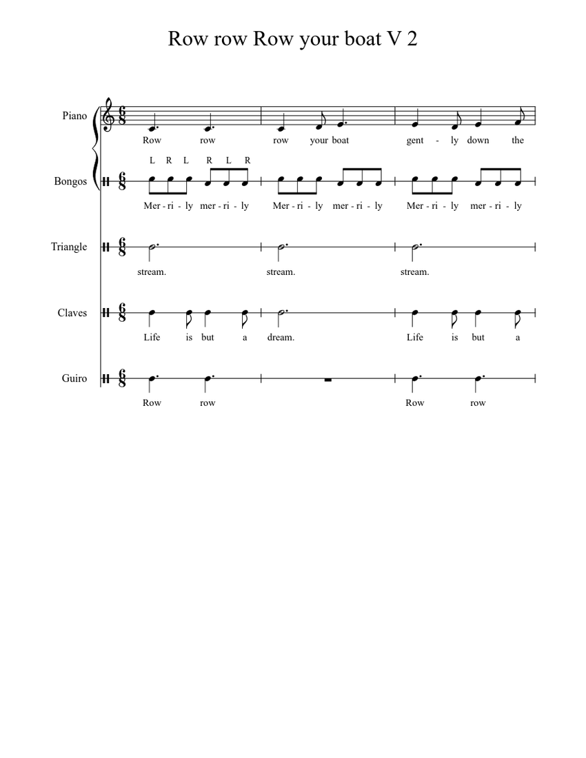 Row row Row your boat V 2 Sheet music for Piano, Percussion | Download