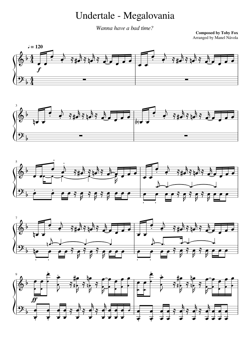 Undertale Megalovania Piano Ver 3 Sheet Music For Piano