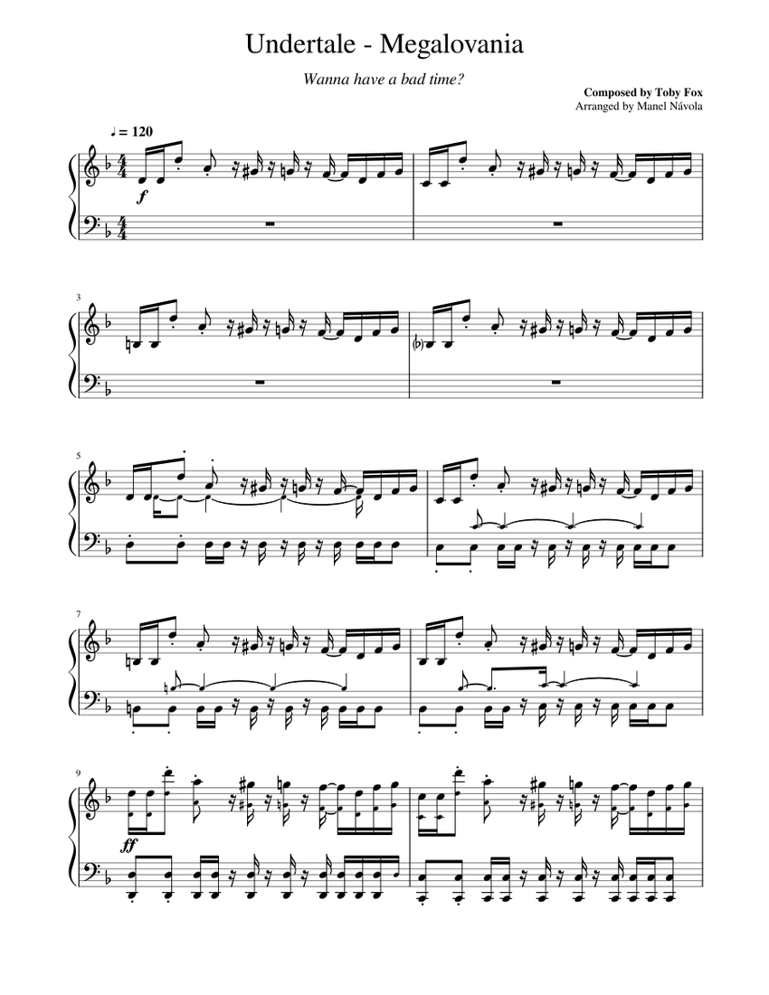 Undertale Megalovania Piano Ver 3 Sheet Music For Piano - roblox megalovania piano sheet id