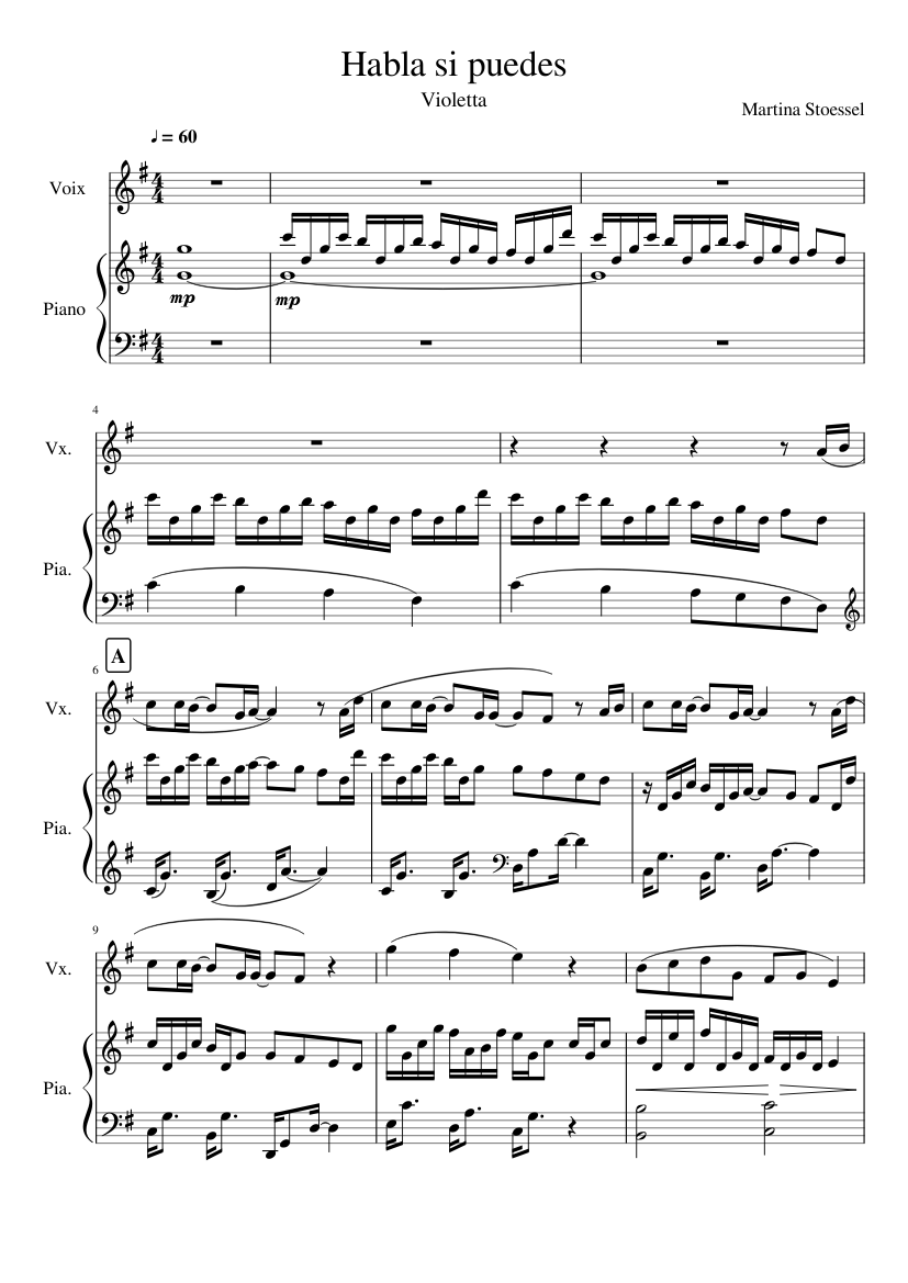 Habla Si Puedes Violetta Sheet Music For Piano Synthesizer
