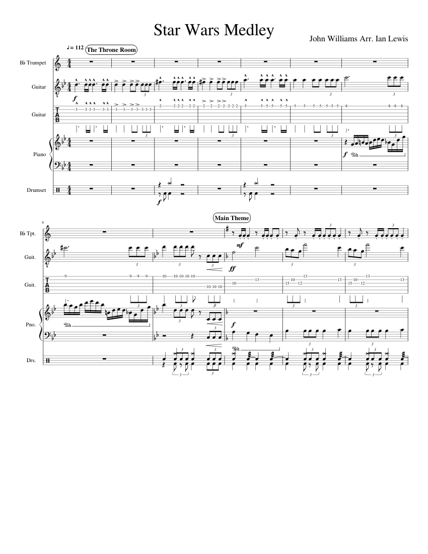 Star Wars Medley sheet music for Piano, Trumpet, Guitar, Percussion download free in PDF or MIDI