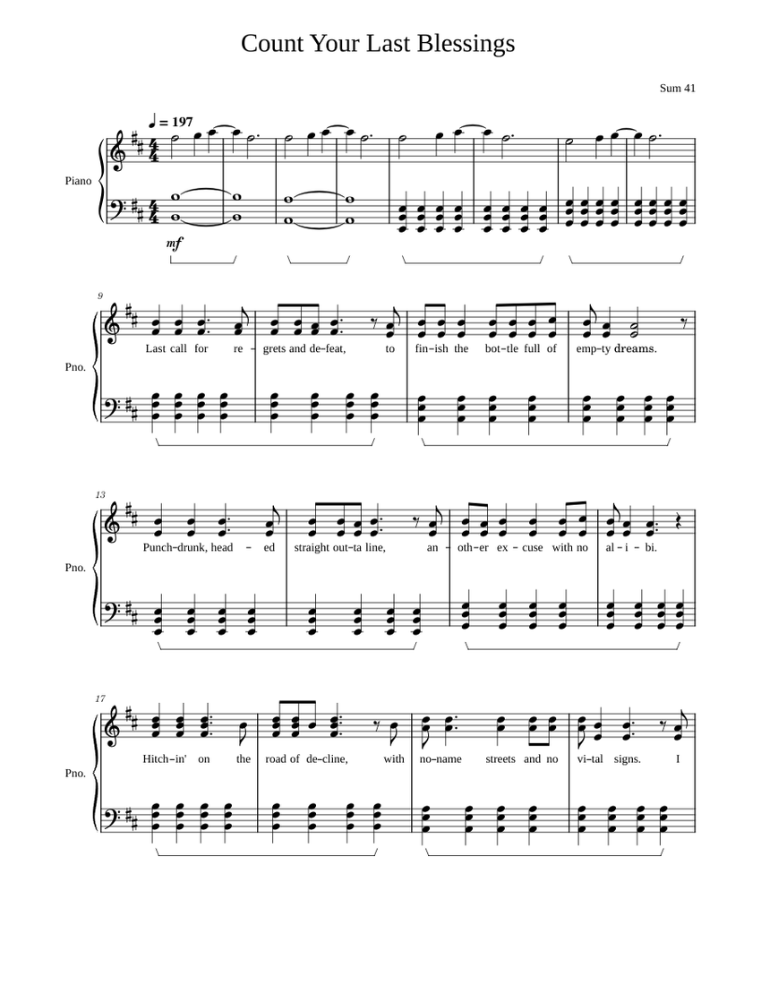 Count Your Blessings Lyrics Sum 41 Count Your Last Blessings - Sum 41 Sheet music for Piano (Solo