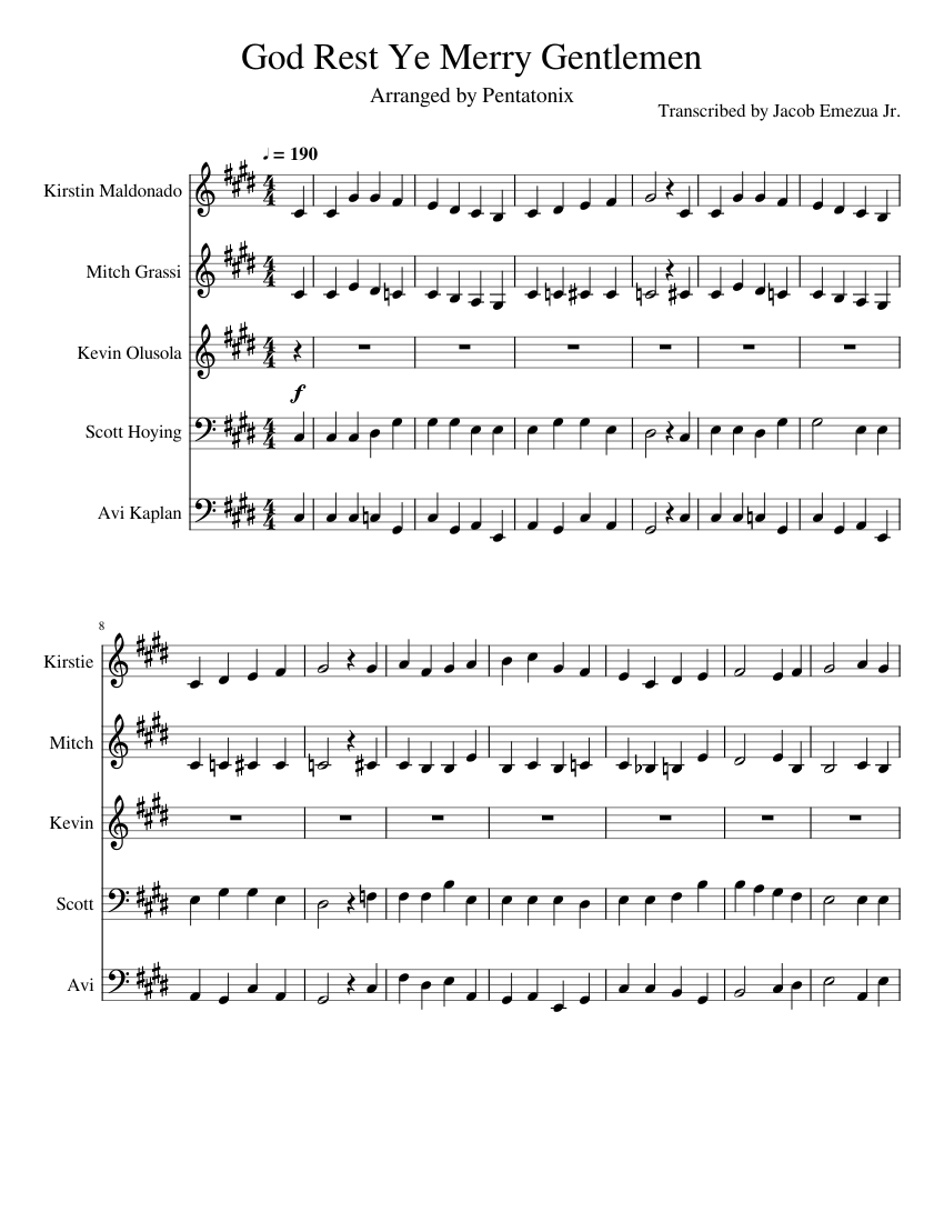 Pentatonix - God Rest Ye Merry Gentlemen sheet music for Violin, Cello download free in PDF or MIDI