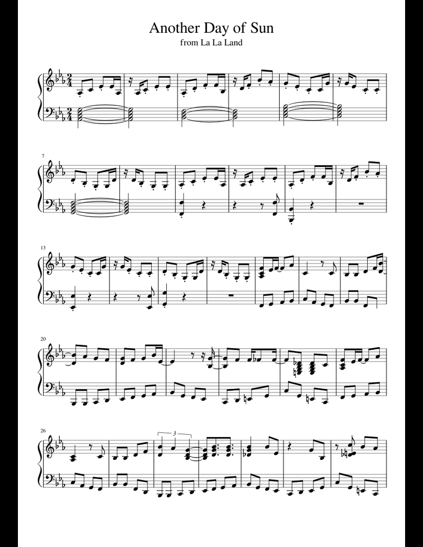 Another Day of Sun sheet music for Piano download free in PDF or MIDI