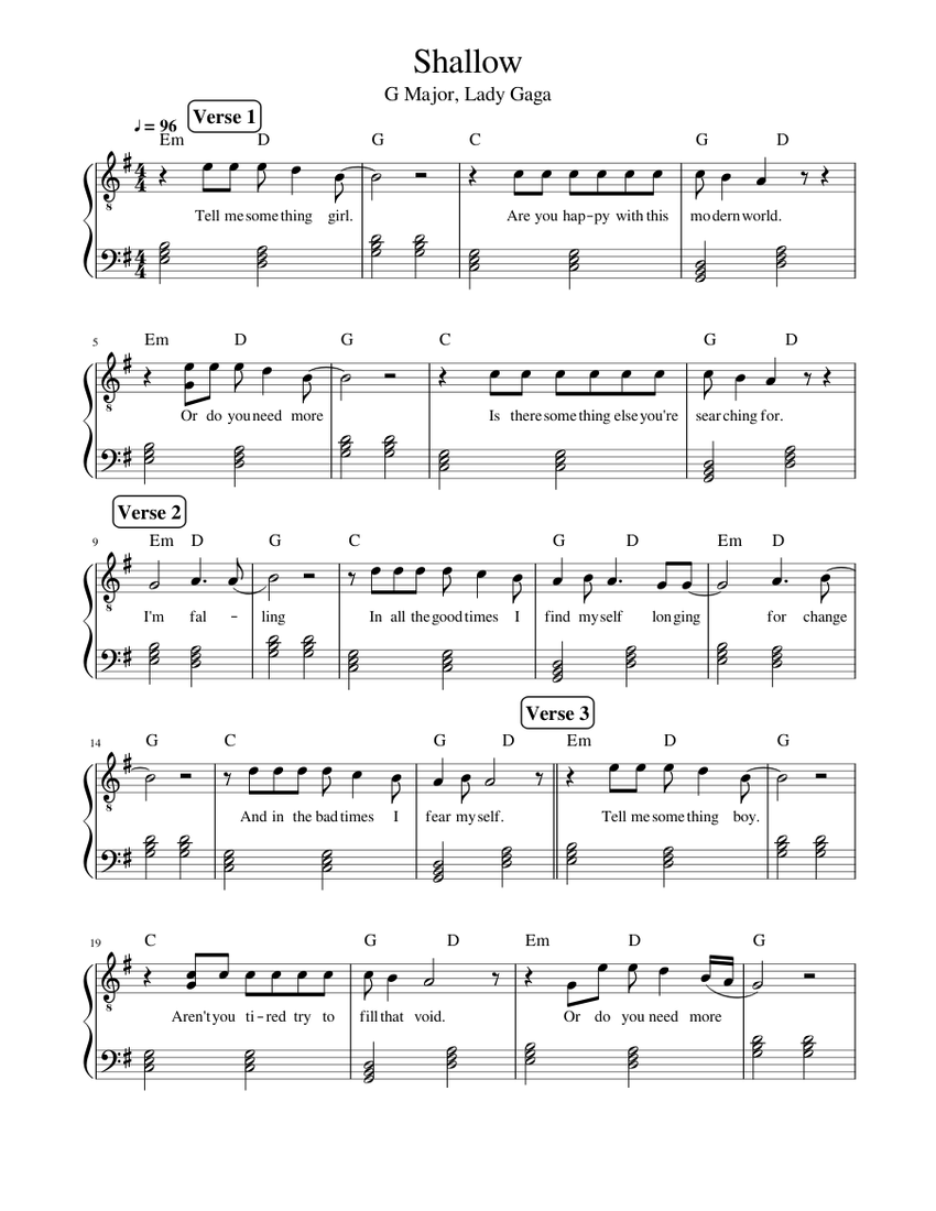 Shallow Sheet music for Piano (Solo) | Musescore.com