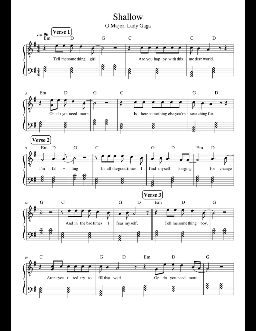 Shallow sheet music for Piano download free in PDF or MIDI