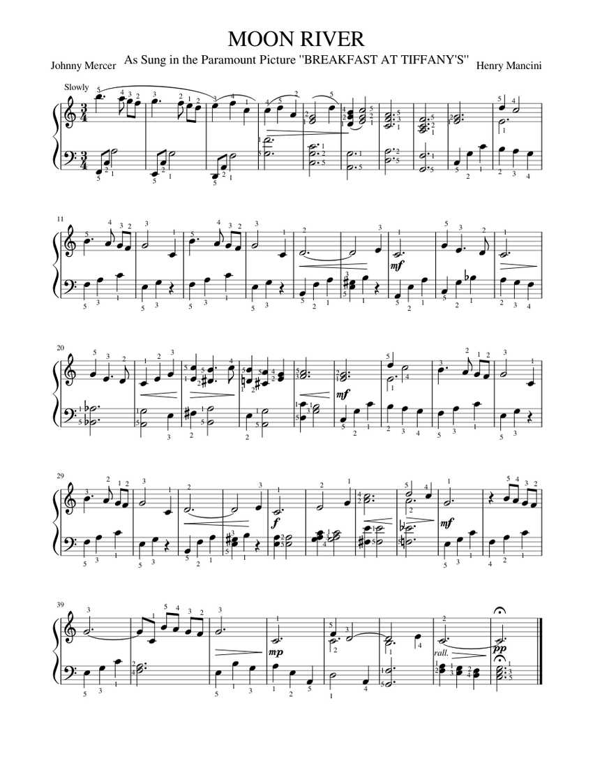 MOON RIVER Sheet music for Piano (Solo) | Musescore.com