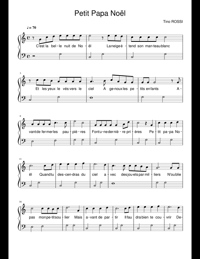 Petit Papa Noël (Tino ROSSI) sheet music for Piano download free in PDF ...