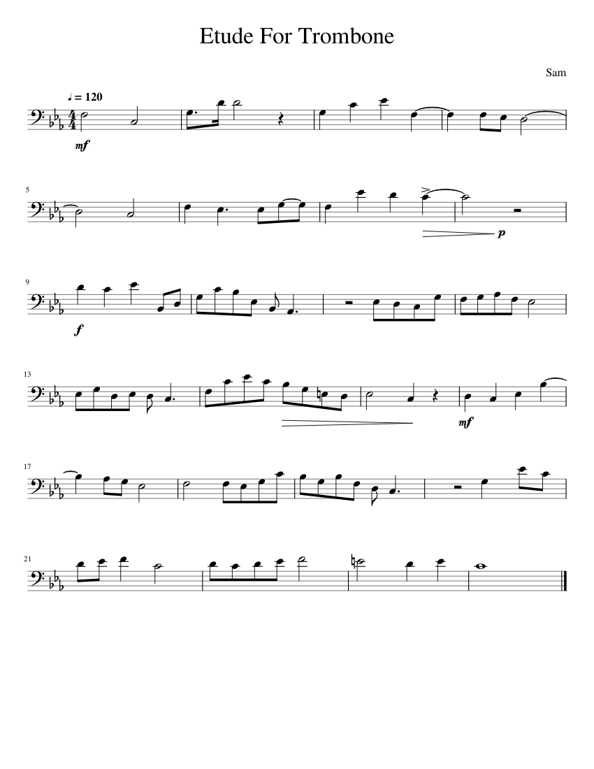 Etude For Trombone Sheet music for Brass Trombone (Solo) | Musescore.com