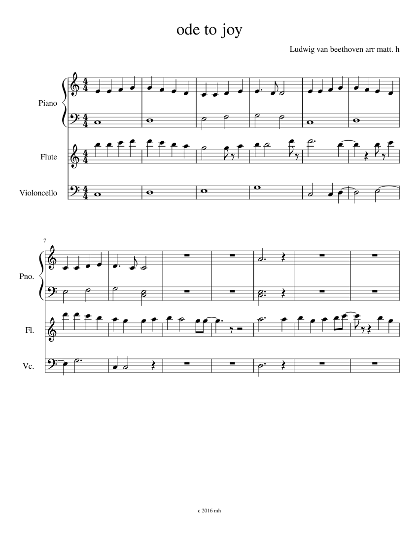 ode to joy sheet music for Piano, Flute, Cello download free in PDF or MIDI