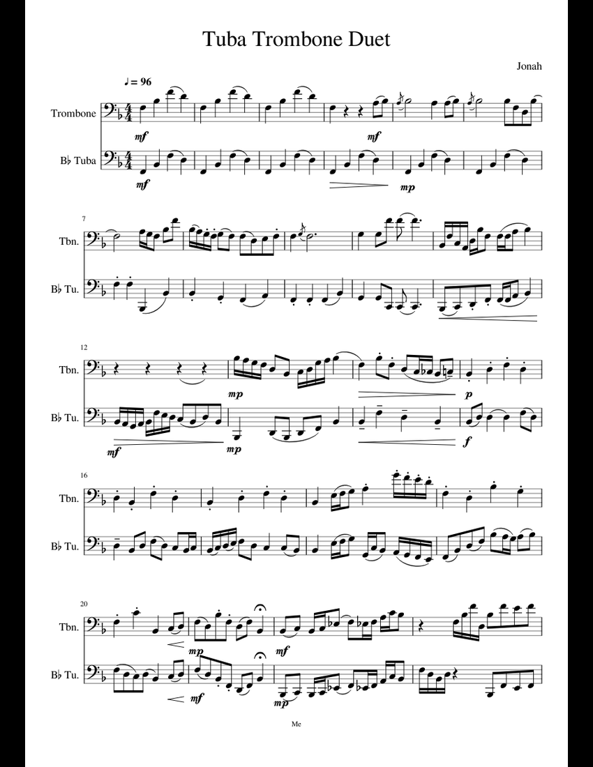 Tuba Trombone Duet 2 sheet music for Trombone, Tuba download free in ...