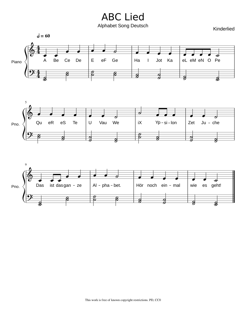 ABC Lied sheet music for Piano download free in PDF or MIDI