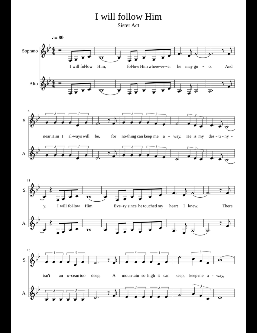 I will follow Him full text sheet music for Voice download free in PDF ...