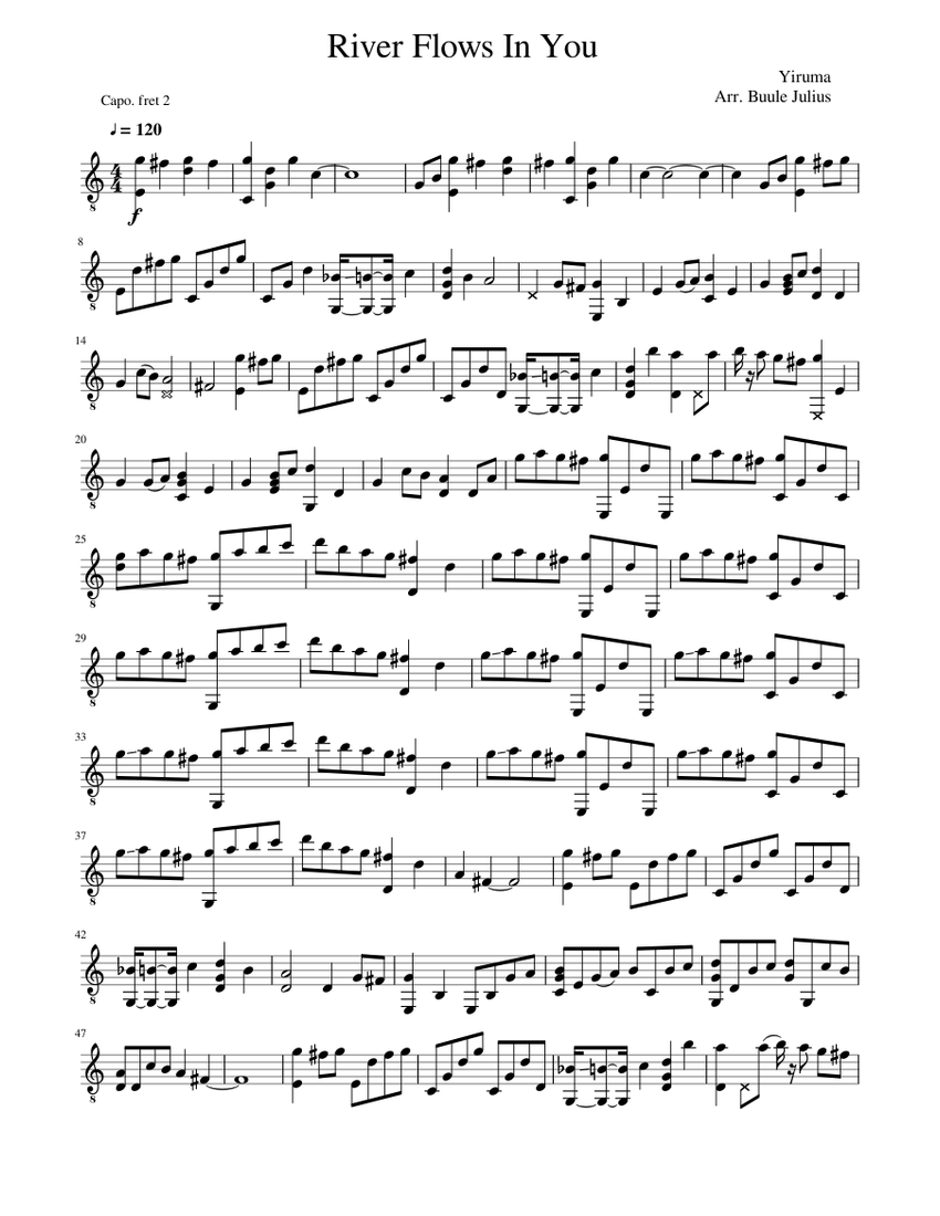 River Flows In You Sheet music for Guitar | Download free in PDF or